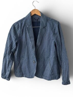 J.Crew Mercantile Blue White Stripe Blazer Jacket  Cotton Lightweight Casual XS